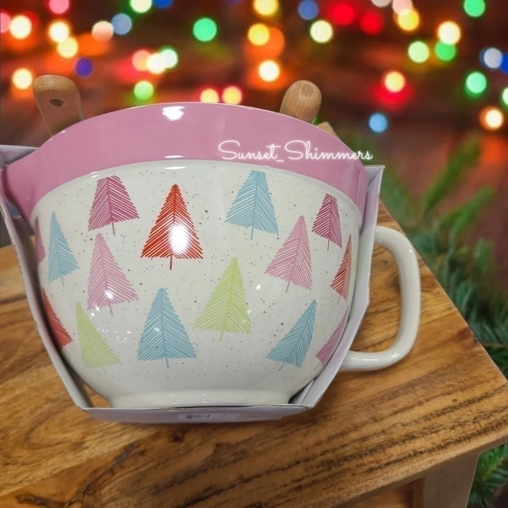 5pc Pastel Christmas Tree Handle Mixing Bowl Spatula Cookie cutters Rolling Pin